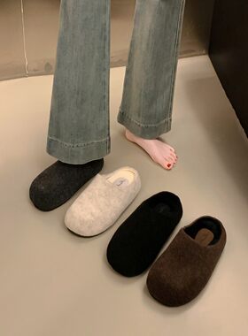 日本正版包头半拖毛毛鞋女外穿秋冬款加绒一脚蹬大头勃肯棉拖鞋子