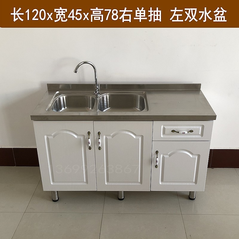 简易水盆柜洗碗洗菜不锈钢台面厨房柜水槽柜组装经济型水池柜实木