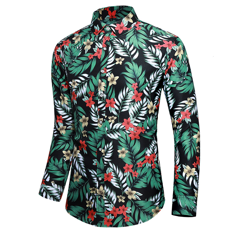 春款大码长袖花衬衫韩版男士长袖男衬衫镂空C630p30，男装衬衫，星座1203