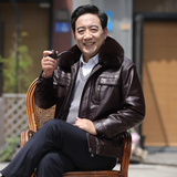 中年新款皮衣翻领大毛领老爸保暖加绒皮衣外套1088p150，男装皮衣，星座1203