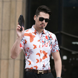 C231男式花衬衫短袖大码男韩版花色衬衫短袖p40模特图，男装衬衫，星座1203