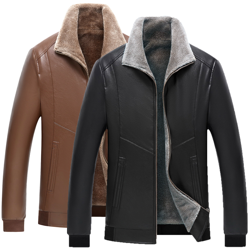 冬季男中老年外套皮毛一体加绒加厚皮衣立领爸爸装外套皮衣829p65，男装皮衣，星座1203