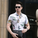 衬衫短袖夏季男大码短袖韩版花色衬衫短袖C235p45模特图，男装衬衫，星座1203