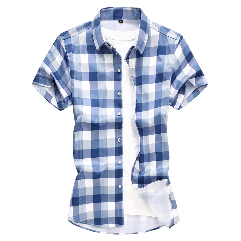 2025新款男短袖衬衫加肥加大码休闲韩版格子修身男衬衫A61p40，男装T恤，星座1203