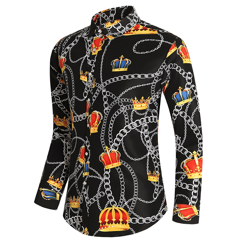 新款四季男衬衫长袖印花加肥加大青年长袖花衬衫6688p35镂空，男装衬衫，星座1203