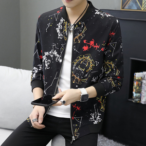 春装潮男花色大码夹克休闲男夹克加肥加大外套JK818 p65模特图片