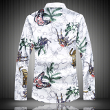 春款大码花衬衫韩版弹力印花男式长袖衬衫九个码C617p50，男装衬衫，星座1203