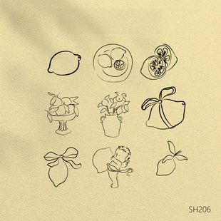 柠檬涂鸦插图手绘水果柠檬轮廓婚礼菜单邀请新娘送礼请柬海报素材