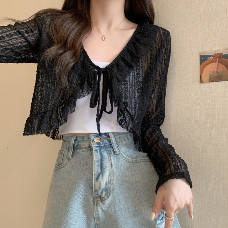 蕾丝罩衫空调衫披肩小外套上衣短款开衫防晒衣女夏季外搭裙子薄款