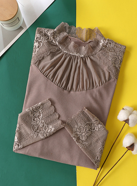 欧货半高领蕾丝打底衫女秋冬女装2021新款内搭长袖镂空雷丝上衣