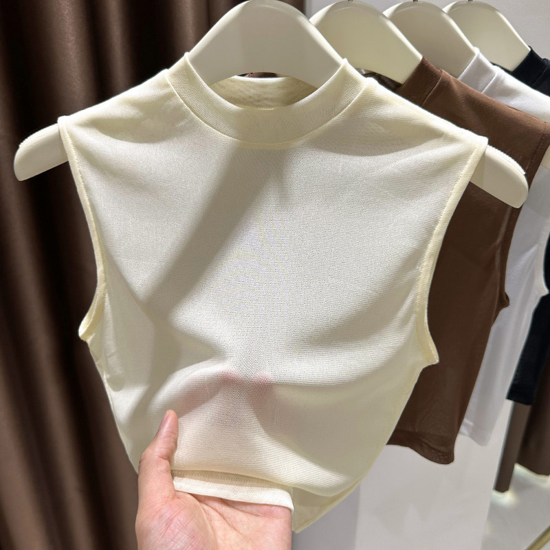 立领网纱假领子配毛衣女秋冬气质无袖内搭背心柔软短款蕾丝打底衫