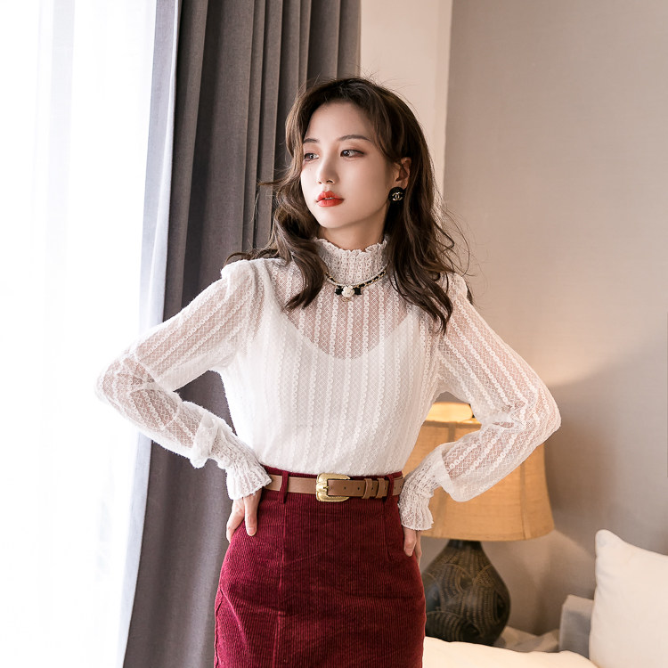 秋冬打底衫宽松女上衣洋气蕾丝