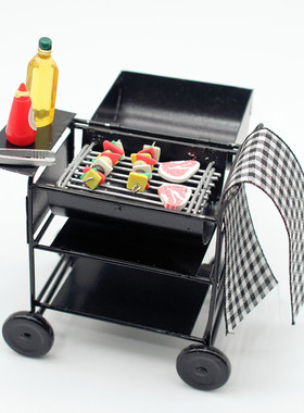 Dollhouse 娃娃屋 迷你微缩仿真 黑色铁艺户外烧烤架 BBQ烤炉厨房