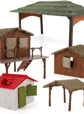dollhouse 仿真微景 动物农场世界 茅屋 房屋 可拆装塑料 模型