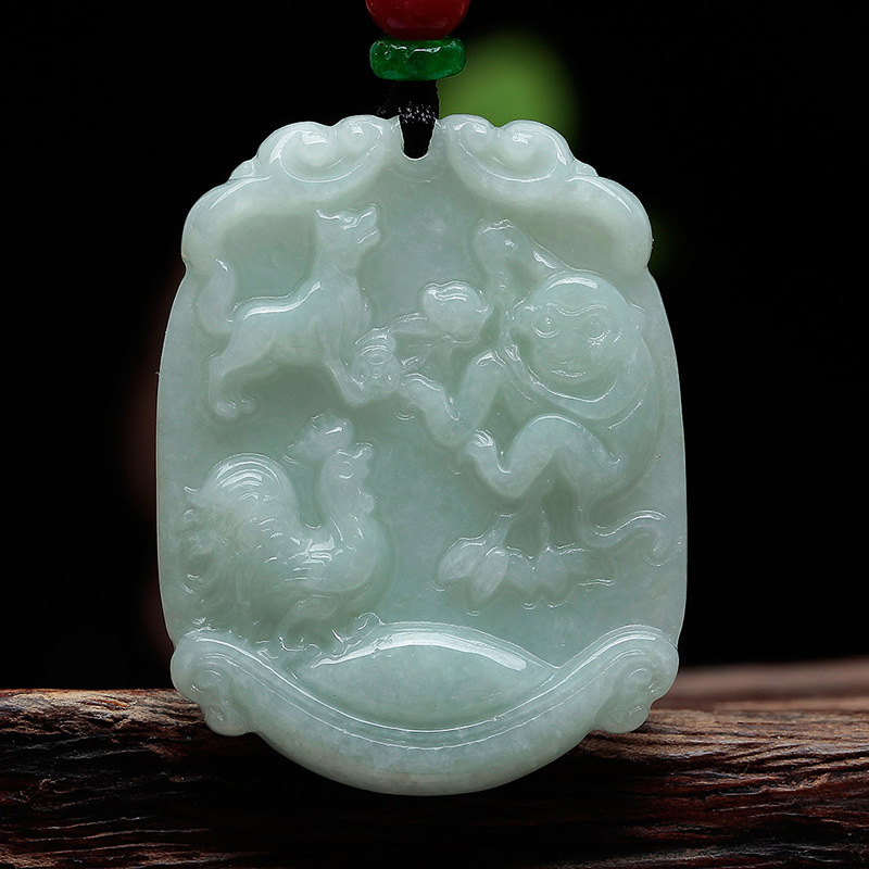 狗鸡猴 三会吊坠 地支三会金局吉祥物申酉戌翡翠猴鸡狗三会局挂件