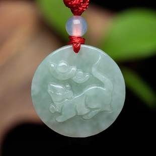 生肖属相鼠翡翠生肖鼠天然吊坠配饰项链小鼠玉佩玉牌圆款 迷你小款