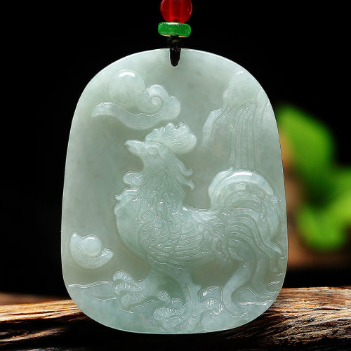 大款翡翠山水十二生肖鸡牌吊坠