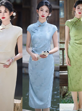 改良旗袍2025夏季新款日常少女年轻款新中式修身显瘦绿色高考送考