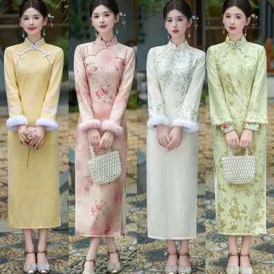 黄色旗袍2025新款秋冬季长袖改良年轻款少女温柔新中式日常可穿