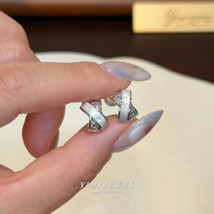 「流光贝影」白金色~！天然白贝母无痛隐形硅胶耳夹无耳洞耳饰女