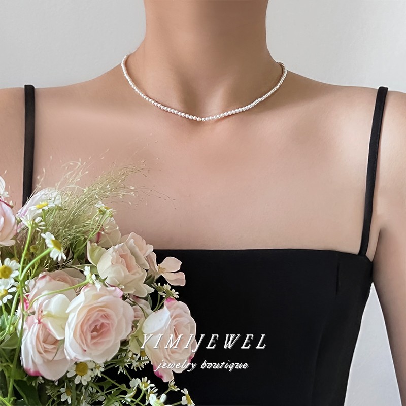 超精致施家珍珠14K包金迷你项链