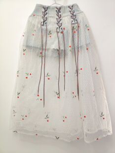 露露家牛仔短裤拼接网纱刺绣半身裙女中长款网纱半裙S码春夏包邮