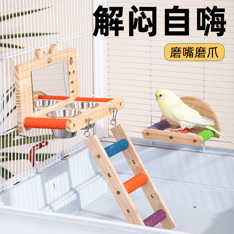 鹦鹉攀爬镜子站架磨砂站杆梯子
