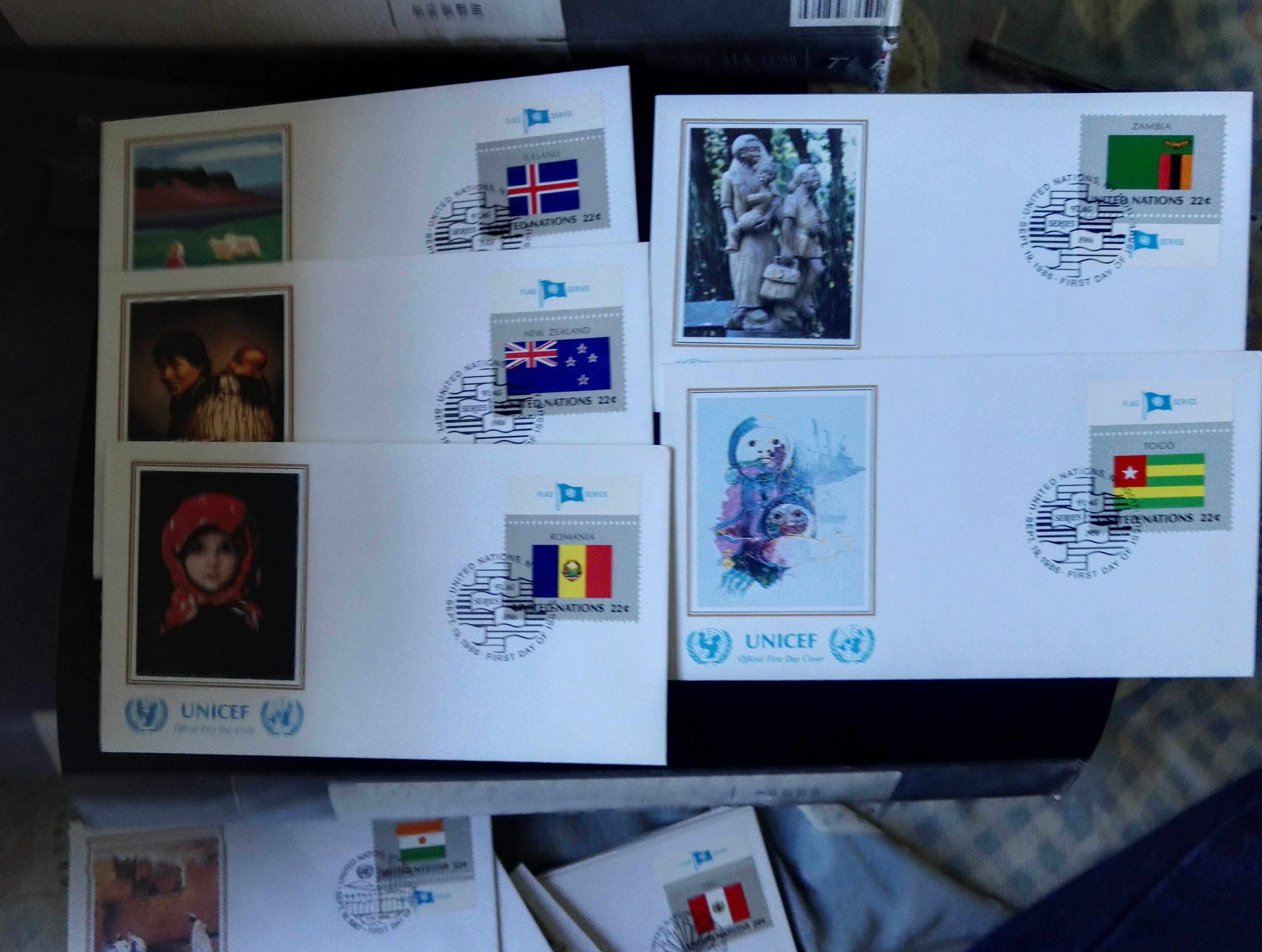 联合国1986年国旗首日封5新（带版铭）