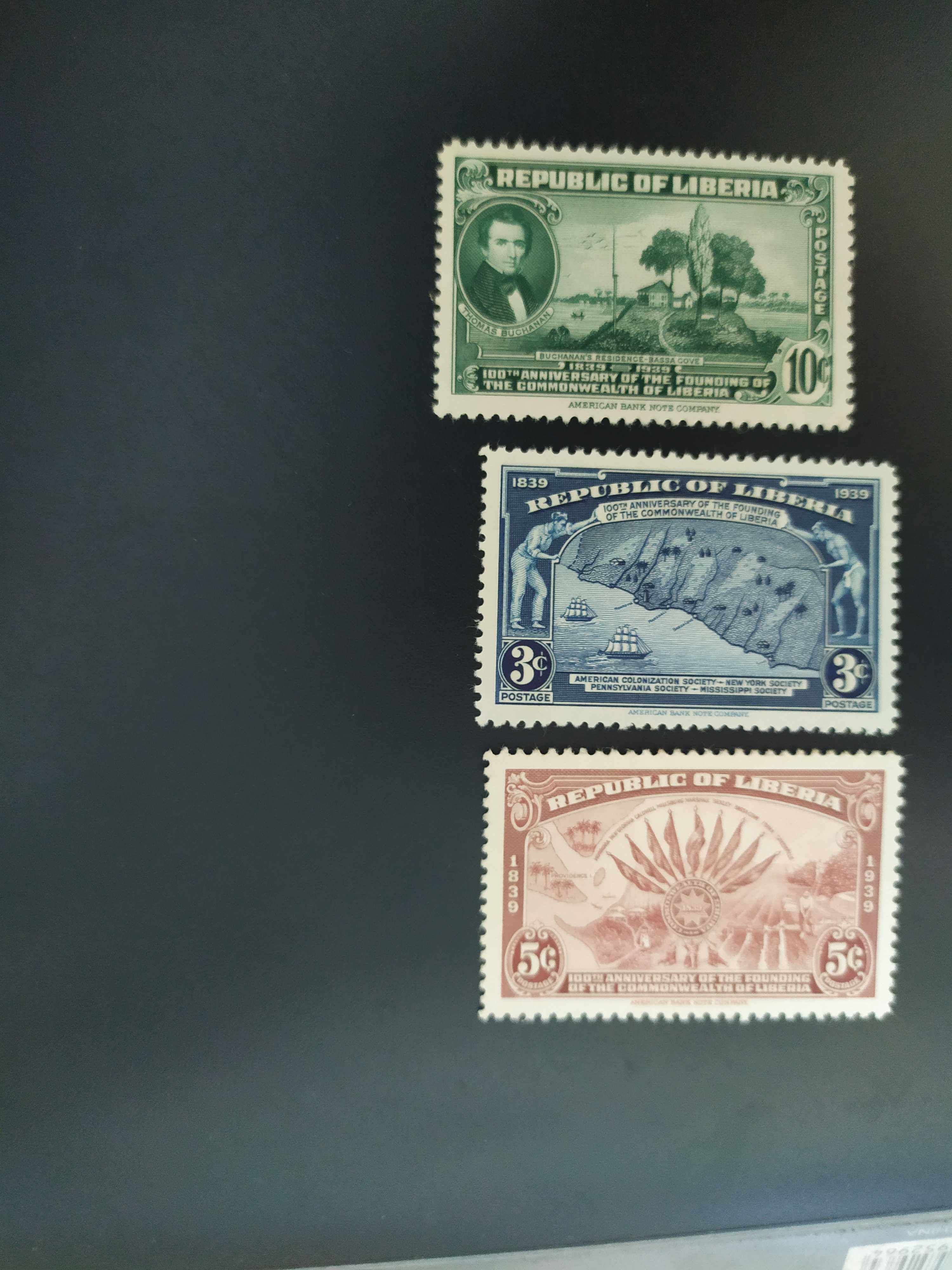 利比里亚1940年地图国旗总统登陆百年邮票 3全新