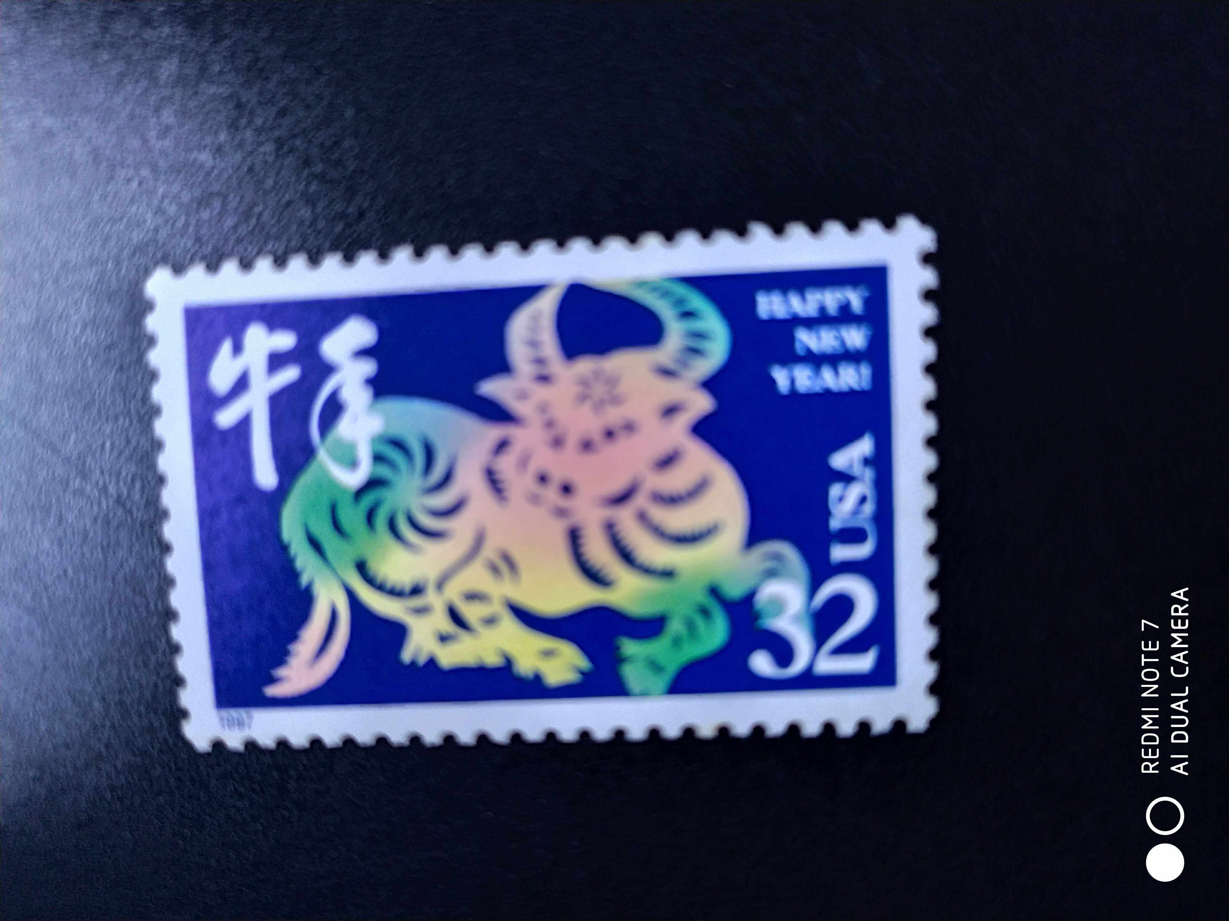 美国1997年生肖牛年邮票1全新