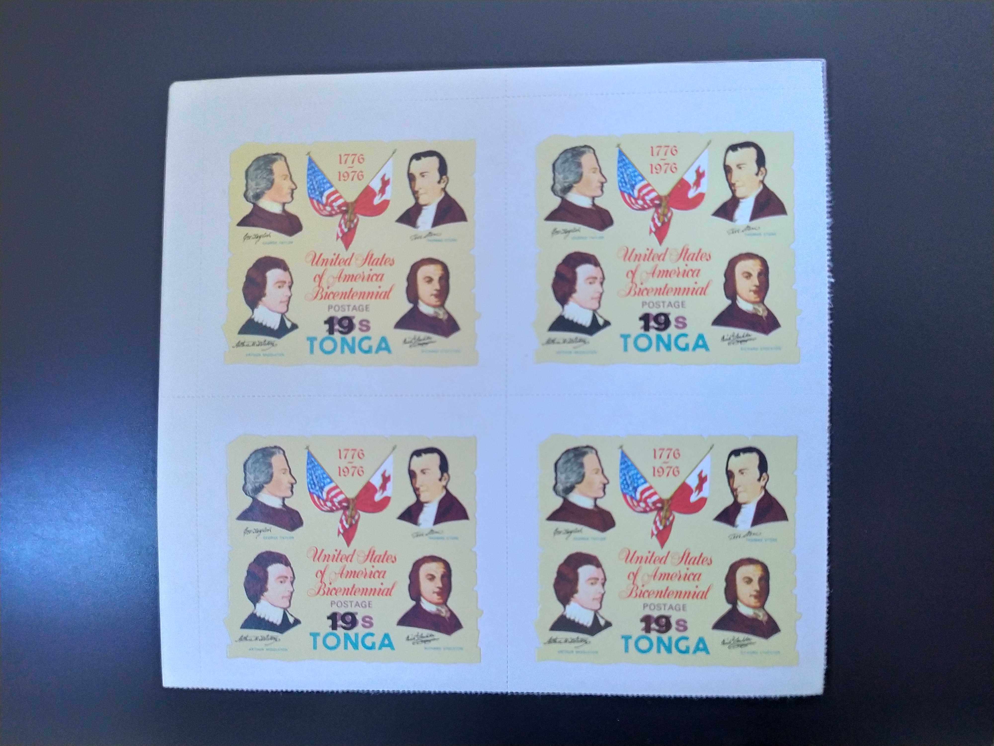 汤加1979年国旗总统美国200年改值不干胶航空邮票2新四方连
