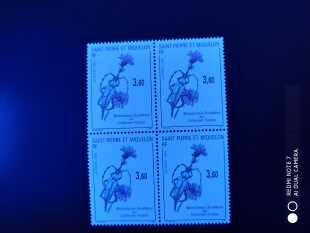 圣皮埃尔和密克隆1993年昆虫与花卉天牛菊苣邮票1全新四方连