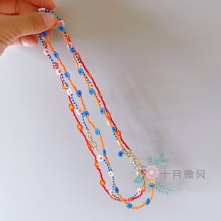 ins时尚博主GiGi梅丁LISA同款雏菊项链diy米珠手工花朵串珠锁骨链