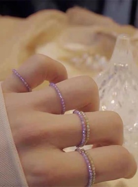 手工DIY天然水晶锆石超闪叠戴戒指手环时尚个性气质多色选无弹力