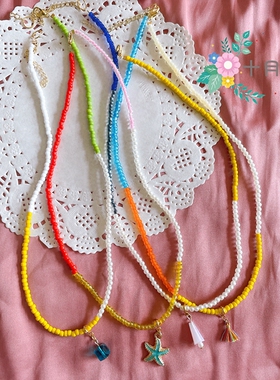 项链DIY多彩串珠锁骨链