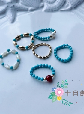 女款天然弹力绿松石原矿戒指轻奢