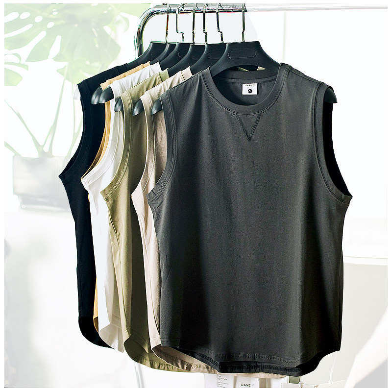 日系美式复古篮球服运动背心男士夏宽松印坎肩无袖t恤圆下摆汗衫