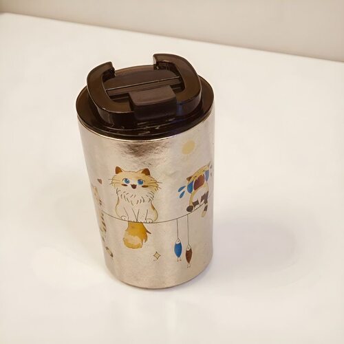 纯钛双层咖啡杯 420ml 金属自然发色技术 含盖