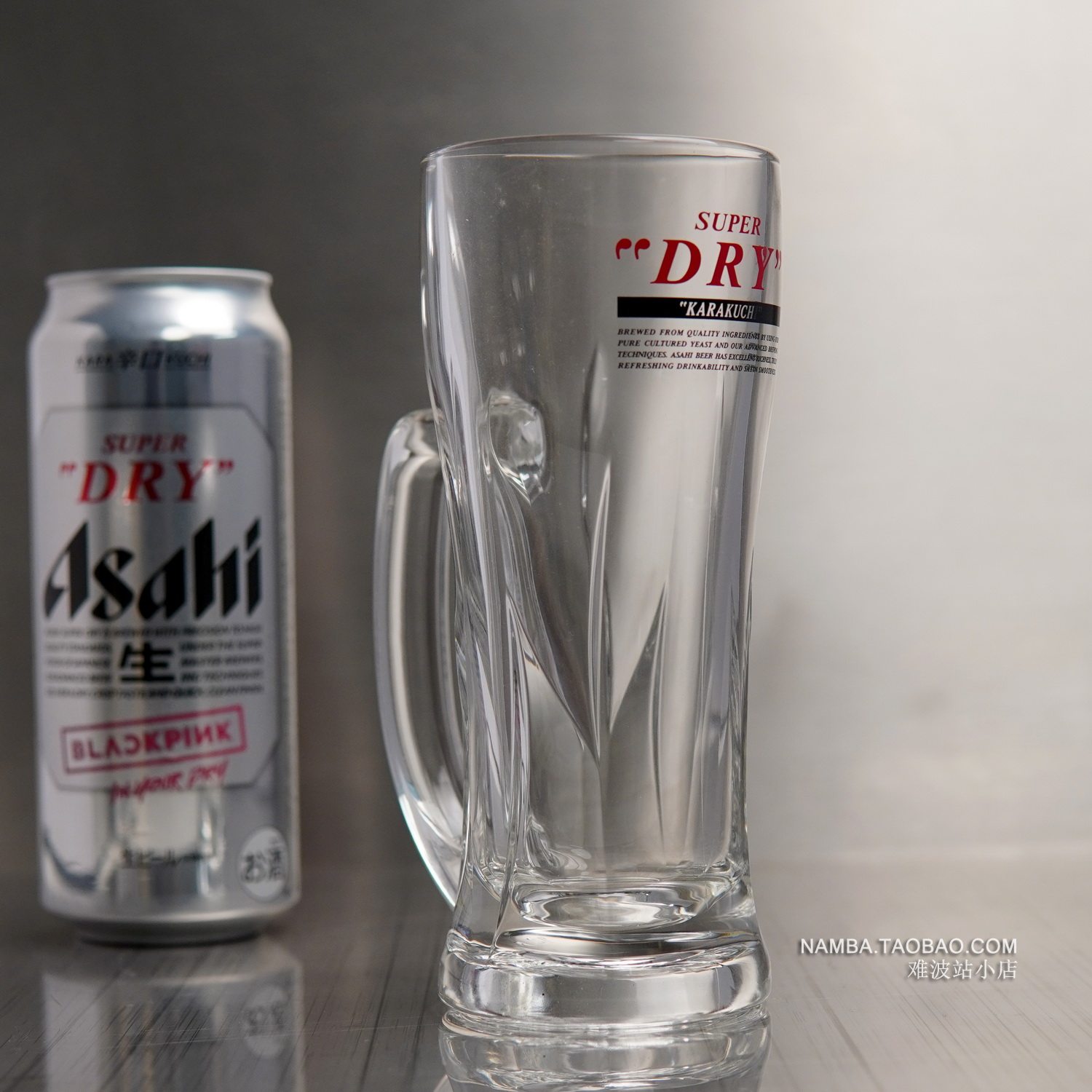 日本Asahi朝日SUPER DRY啤酒玻璃杯扎啤杯生啤杯水杯带把手350ml图片