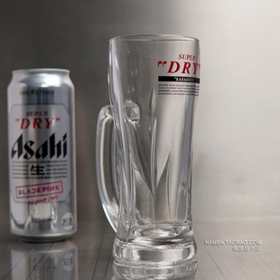 日本Asahi朝日SUPER DRY啤酒玻璃杯扎啤杯生啤杯水杯带把手350ml