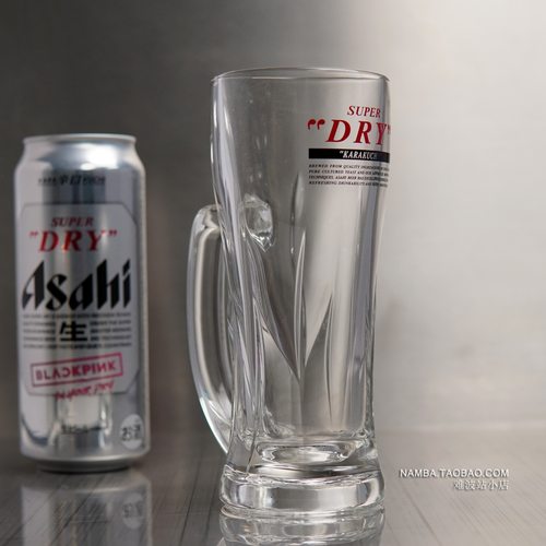 日本Asahi朝日SUPER DRY啤酒玻璃杯扎啤杯生啤杯水杯带把手350ml