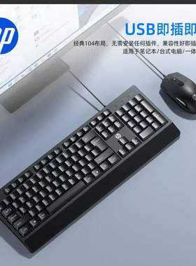 惠普HP 藏羚羊Plus USB有线键鼠套装 商用 舒适办公键盘鼠标套装