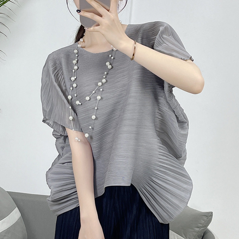 2026春夏新款褶皱休闲短袖T恤女宽松设计感高级百搭女装褶衣小众