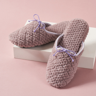 毛毛绒蝴蝶结女冬季 防水防滑静音甜美雅致高级 保暖室内家居拖鞋