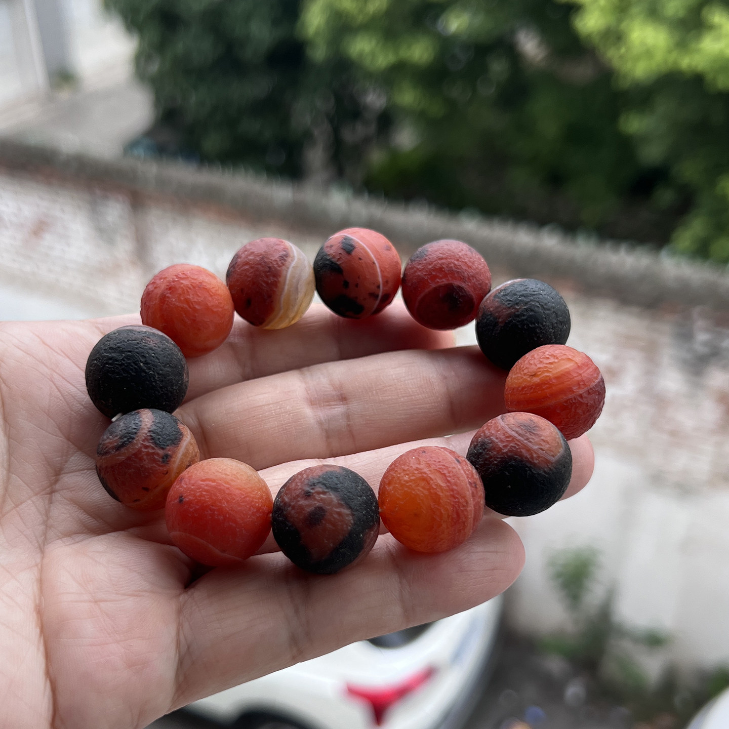 天然玛瑙手链男圆珠缠丝玛瑙橘皮纹手饰霸气男款手串老玛瑙礼品