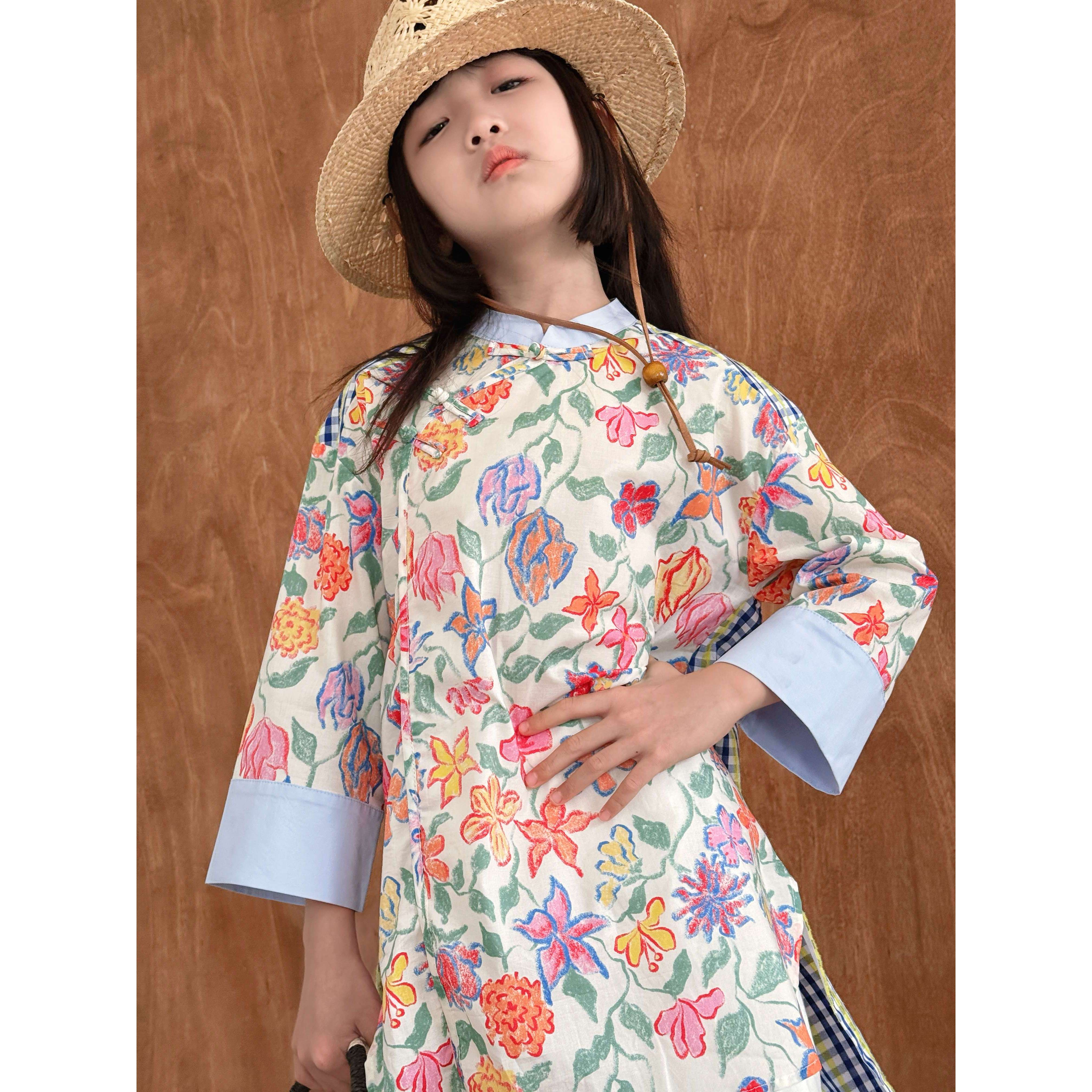 现货在仓『生如夏花』新中式60支酵素洗高密棉旗袍裙衣 亲子