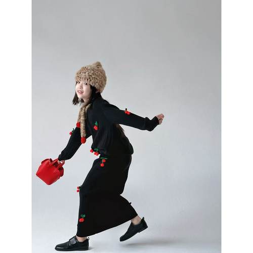 【现货在仓】『车厘子』手工立体樱桃提花挑孔云柔毛衣套装 亲子