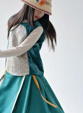 【现货在仓】『只此青蓝』丝绒桑蚕丝提花美玲襟马甲/汉元马面裙