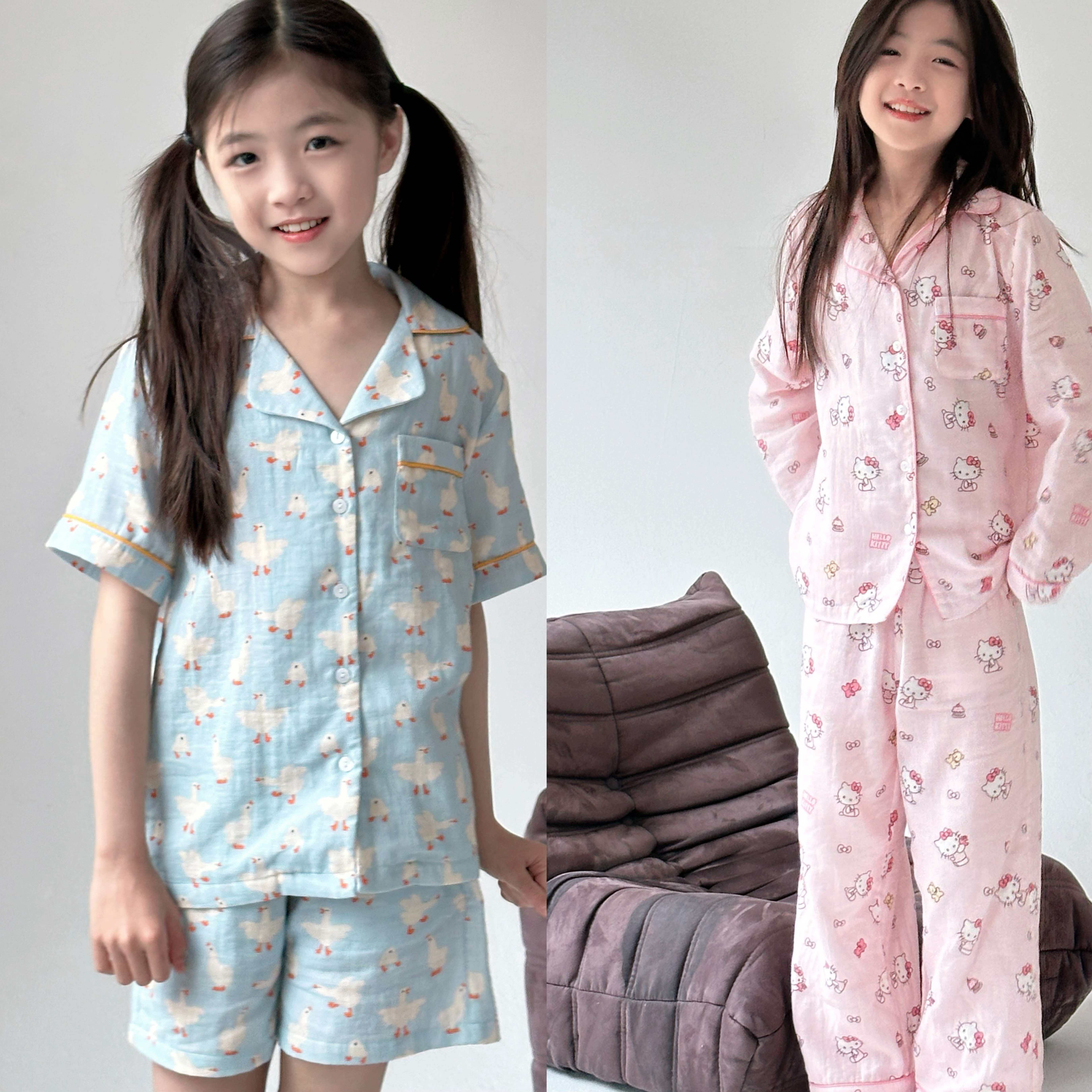 【现货在仓】『凯蒂&白鹅』A类婴儿棉纱环保印家居服巨软中性亲子