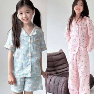 小众定制A类婴儿双层棉纱环保印家居服巨软中性亲子 凯蒂&白鹅